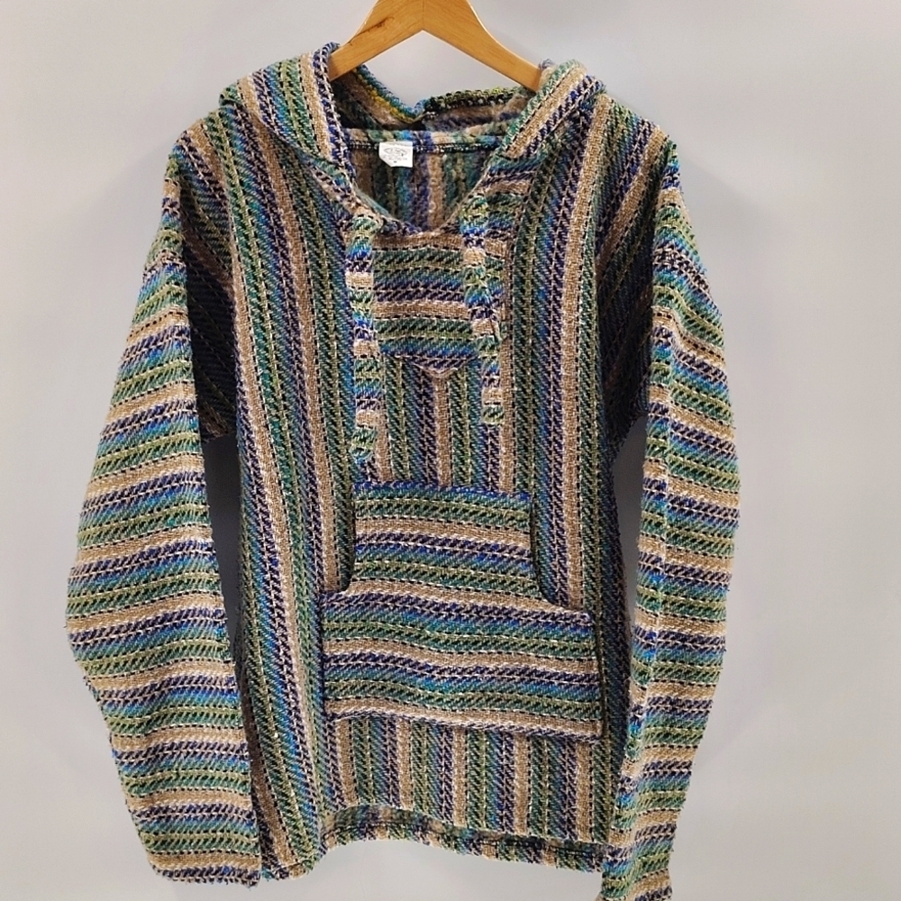 El Paso Saddle Blanket Pullover Hoodie Size Medium Green Blue